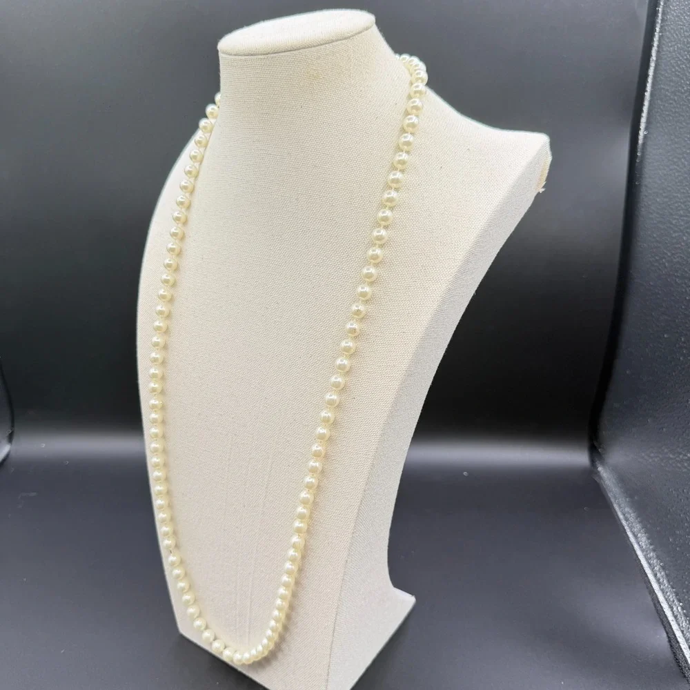 Cream Faux Pearl Beaded Long Necklace Coquette Bridal Layering Statement Gift